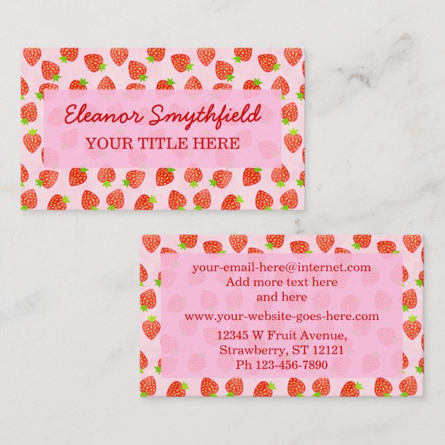 Pretty Strawberry Cream Pattern Personalised Business Card (Front/Back)