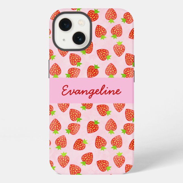 Pretty Strawberry Cream Pattern Personalised iPhone Case (Back)