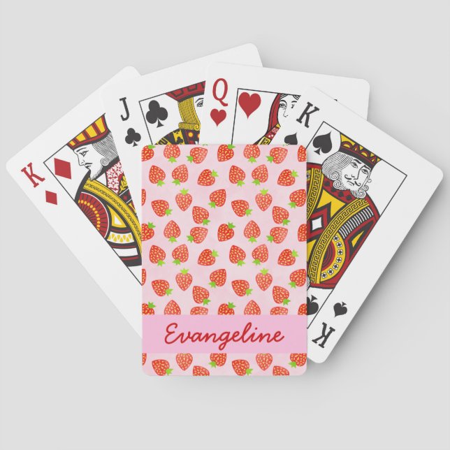 Pretty Strawberry Cream Pattern Personalised Playing Cards (Back)