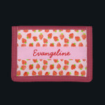 Pretty Strawberry Cream Pattern Personalised Trifold Wallet<br><div class="desc">This pretty, girly design for foodies or lovers of fruit has a strawberry pattern that's done with a gradient / watercolor effect. The strawberries rest on a light pink, slightly mottled background. There's a pink banner where you can add your personal details in elegant red cursive. If you love strawberries,...</div>