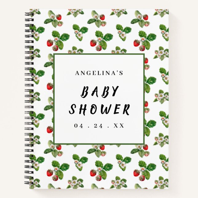 Pretty Strawberry Pattern Baby Shower Gift List Notebook (Front)