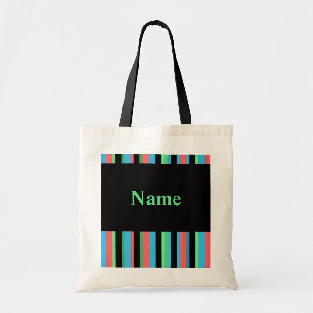 Pretty Striped Budget Tote Bag Template - Green (Front)