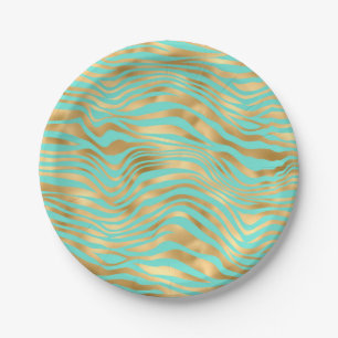Pretty Stripes mint and gold  Paper Plate