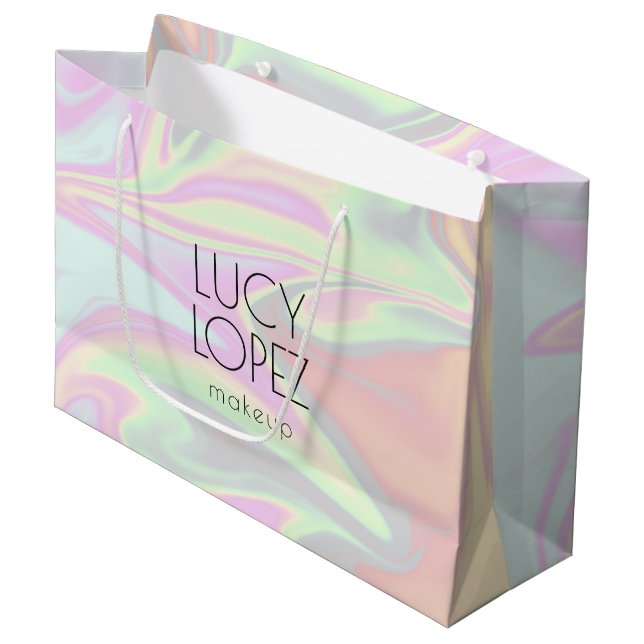 Pretty stylish modern elegant chick holographic large gift bag (Front Angled)