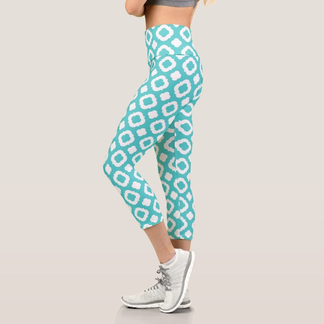 Pretty Summer Blue and White Pattern Capri Leggings (Left)
