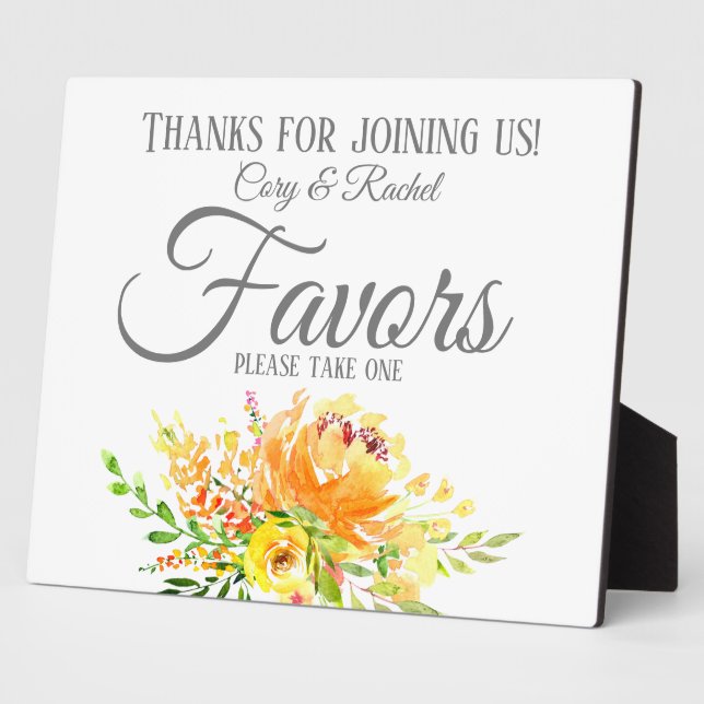 Pretty Summer Bouquet Wedding Favours Sign Plaque (Side)