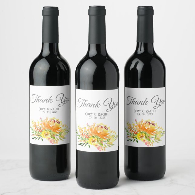 Pretty Summer Bouquet Wedding Thank You Wine Label (Bottles)
