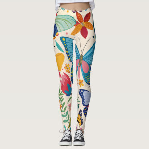 Pretty Summer Butterflies and Flowers Pattern Leggings