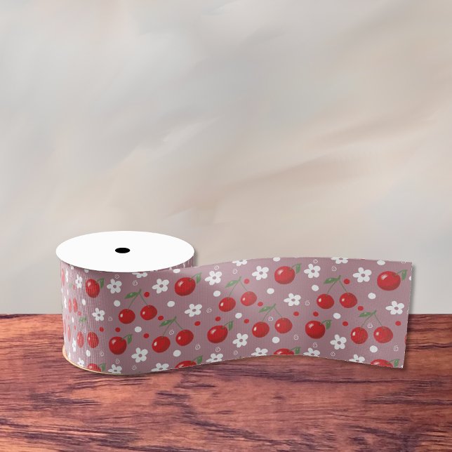 Pretty Summer Cherry Pattern Ribbon Grosgrain Ribbon (Cute summer cherry pattern ribbon .
)