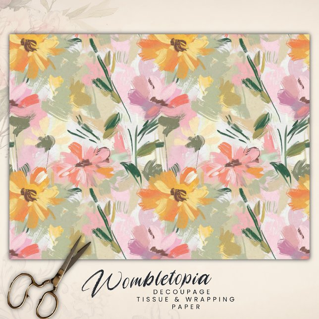 Pretty Summer Floral Watercolor Peach Decoupage Tissue Paper (Creator Uploaded)