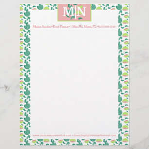 Pretty Summer Guava Pattern and Greenery Custom Letterhead