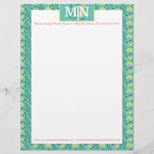 Pretty Summer Guava Pattern and Greenery Custom Letterhead