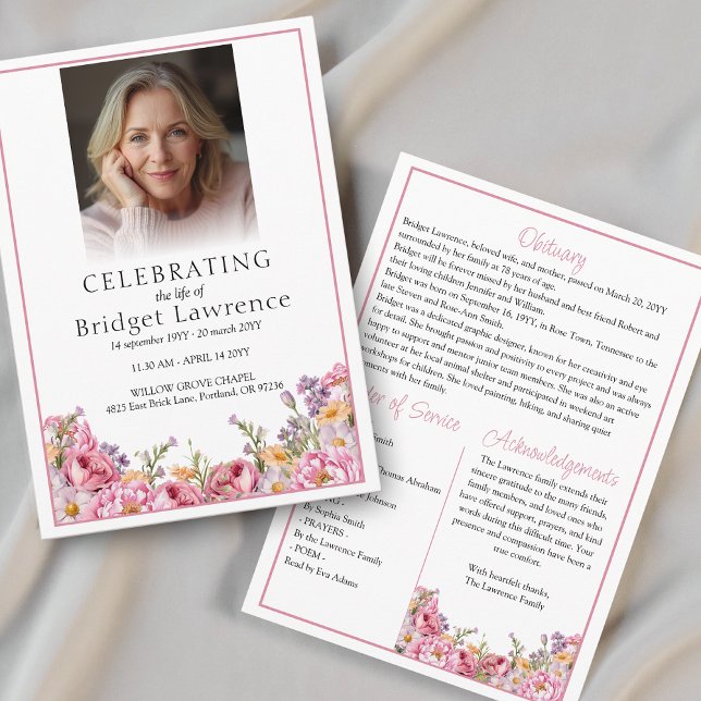 Pretty Summer Pink Peony Memorial Service Funeral Programme (Creator Uploaded)