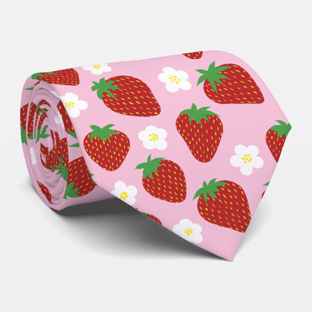 Pretty summer strawberry pattern tie (Rolled)