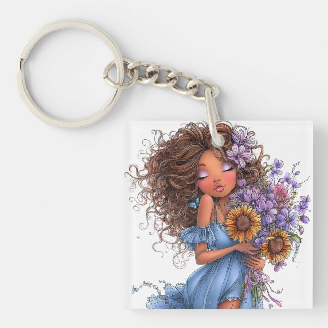 PRETTY SUMMER THEMED GIRL DRESSED IN BLUE KEY RING (Front)