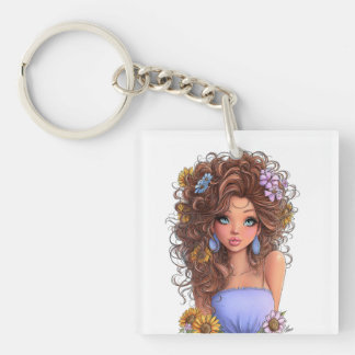 PRETTY SUMMER THEMED GIRL DRESSED IN BLUE KEY RING