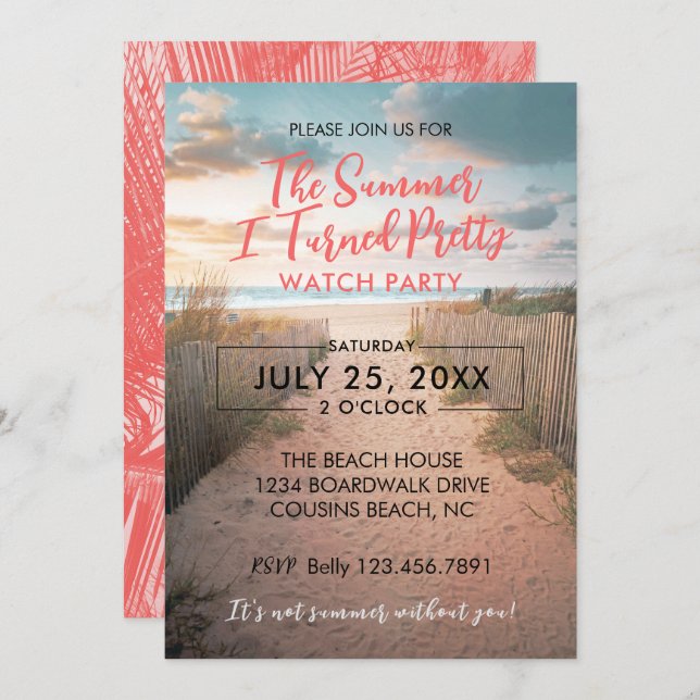 Pretty Summer Watch Party Invitation (Front/Back)