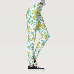 Pretty summer Yellow and Turquoise flower pattern Leggings