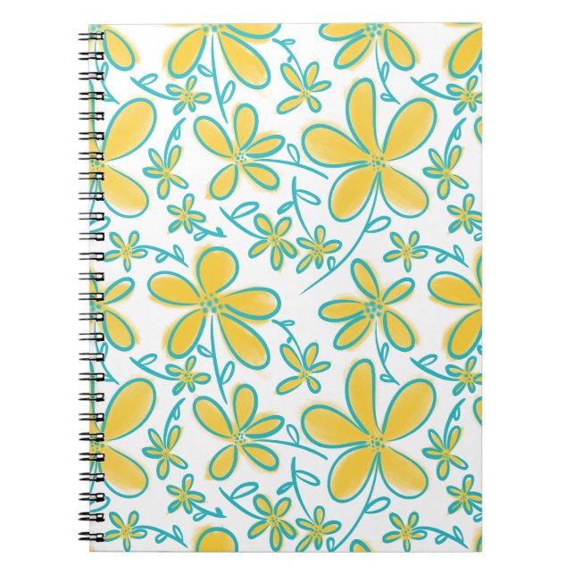 Pretty summer Yellow and Turquoise flower pattern Notebook (Front)