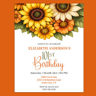 Pretty Sunflower 101st Birthday Invitation