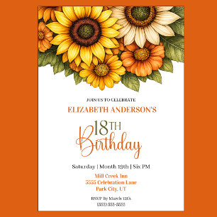 Pretty Sunflower 18th Birthday Invitation