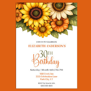 Pretty Sunflower 30th Birthday Invitation
