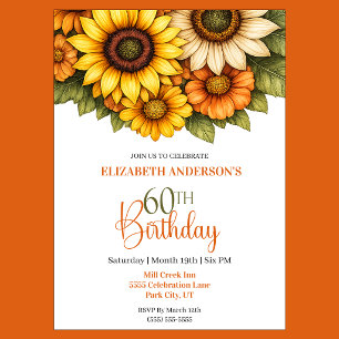 Pretty Sunflower 60th Birthday Invitation
