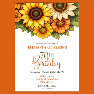 Pretty Sunflower 70th Birthday Invitation