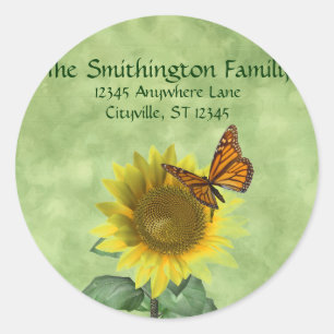 Pretty Sunflower and Butterfly Classic Round Sticker