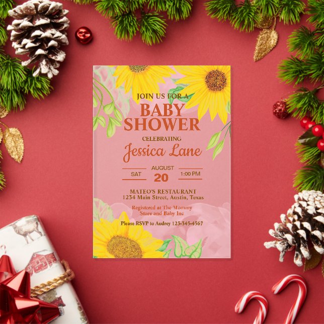 Pretty Sunflower Baby Shower Acrylic Invitations (Insitu (Holiday))
