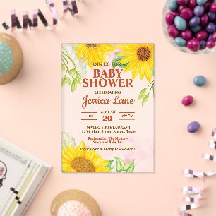 Pretty Sunflower Baby Shower Acrylic Invitations
