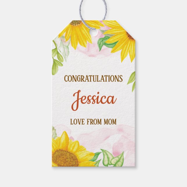 Pretty Sunflower Baby Shower Gift Tags (Front)