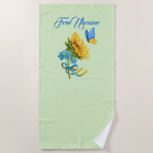 Pretty Sunflower & Butterfly Ukraine Support Beach Towel