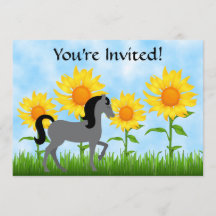 Pretty Sunflower & Horse Birthday Party Invitation
