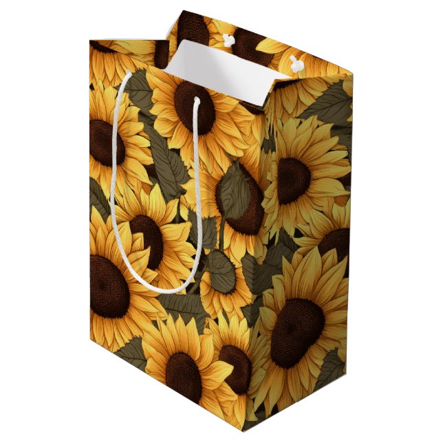 Pretty Sunflower Illustration All Over Print Medium Gift Bag (Back Angled)