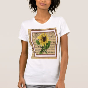 Pretty Sunflower On Vintage Sheet Music T-Shirt
