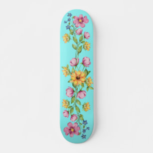 Pretty Sunflower & Wildflowers on Teal Skateboard