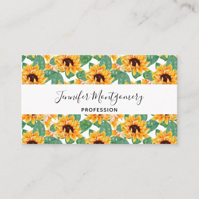 Pretty Sunflower Yellow & Green Pattern Business Card (Front)