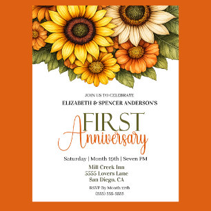 Pretty Sunflowers 1st Anniversary Invitation