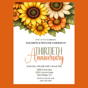 Pretty Sunflowers 30th Anniversary Invitation