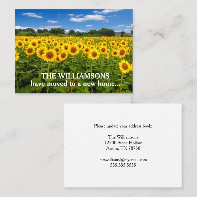 Pretty Sunflowers Change of Address Moving Business Card (Front/Back)