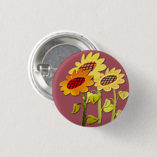 Pretty SunFlowers Colourful Floral Pattern Pink 3 Cm Round Badge