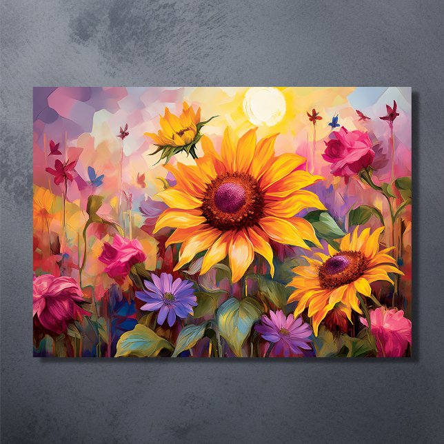 Pretty Sunflowers in Field of Colourful Flowers Poster (Pretty Sunflowers in Field of Colorful Flowers Poster)