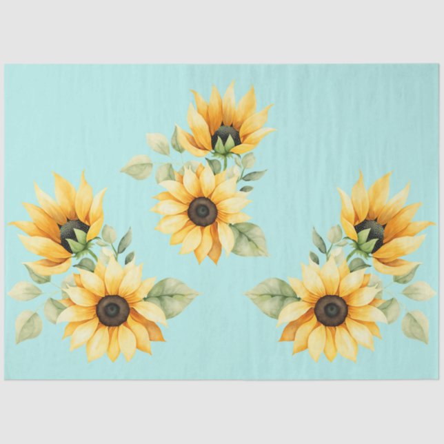 Pretty Sunflowers on Teal Background Tissue Paper (Front)