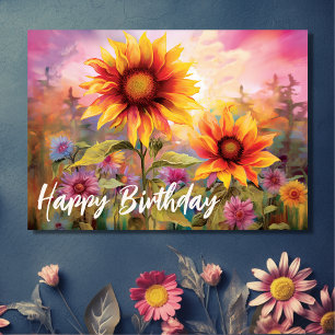 Pretty Sunflowers with Colourful Flowers Birthday Card