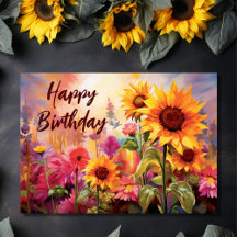 Pretty Sunflowers with Colourful Flowers Birthday