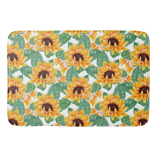 Pretty Sunflowers Yellow & Green Pattern Bath Mat (Front)