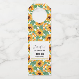 Pretty Sunflowers Yellow & Green Pattern Birthday Bottle Tag