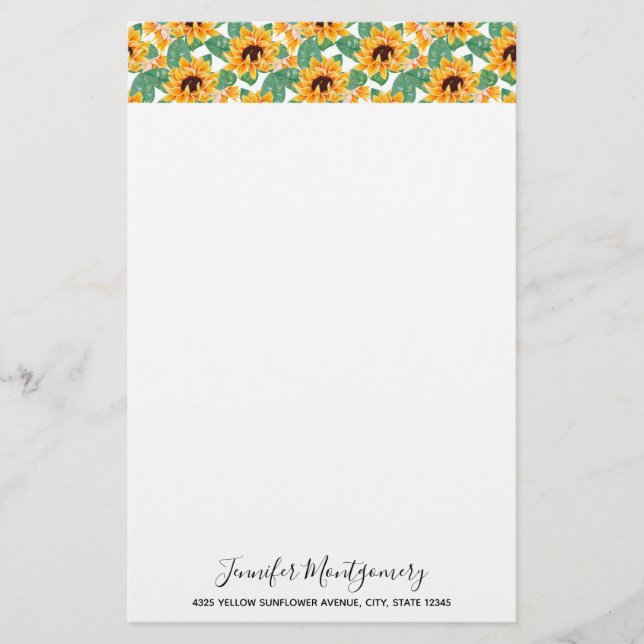 Pretty Sunflowers Yellow & Green Pattern Stationery (Front)