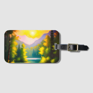 pretty Sunrise over snow covered mountains lake Luggage Tag